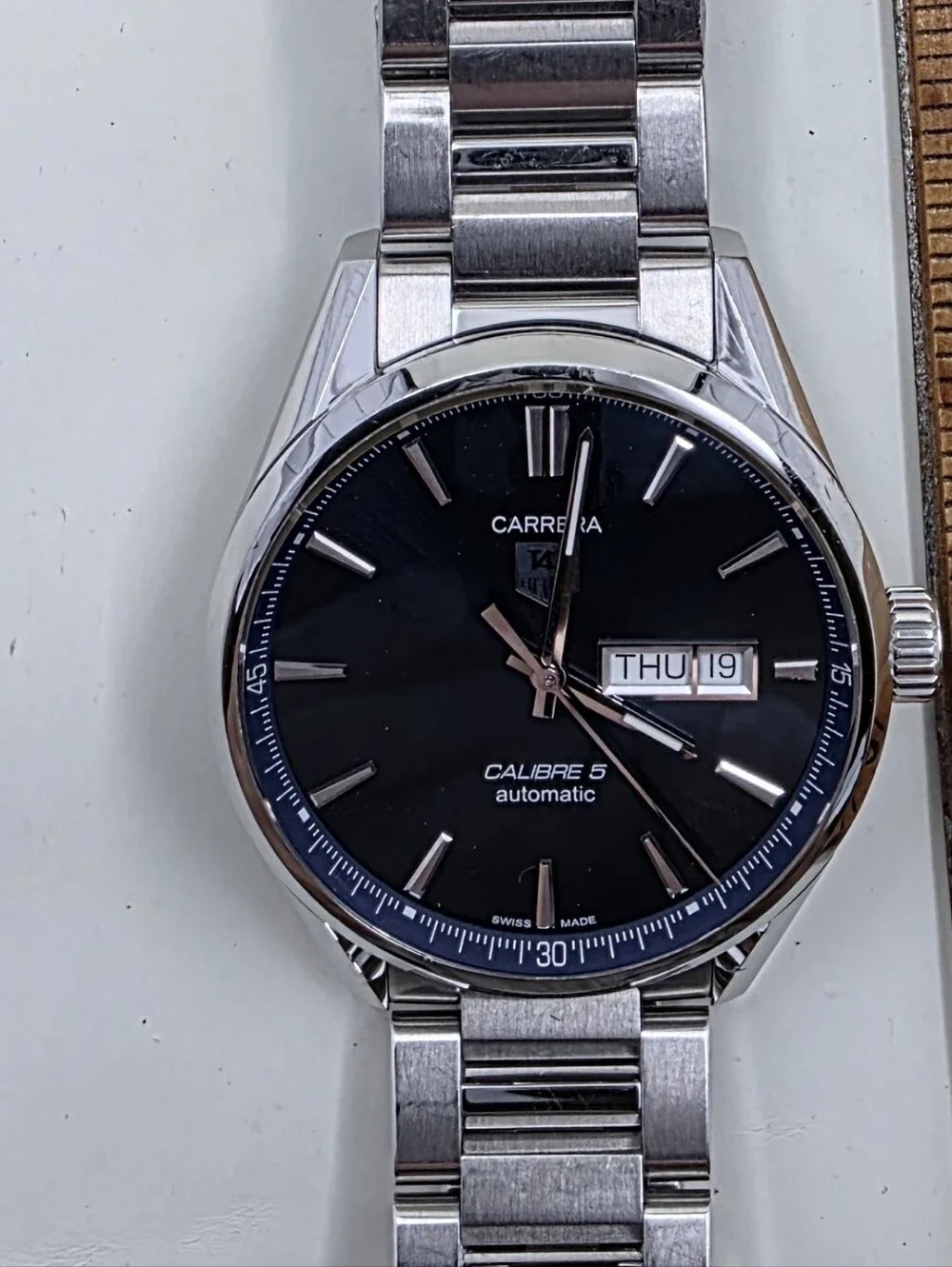 TAG Heuer Carrera Calibre 5 Automatic Men's Day-Date Watch in Blue and Silver